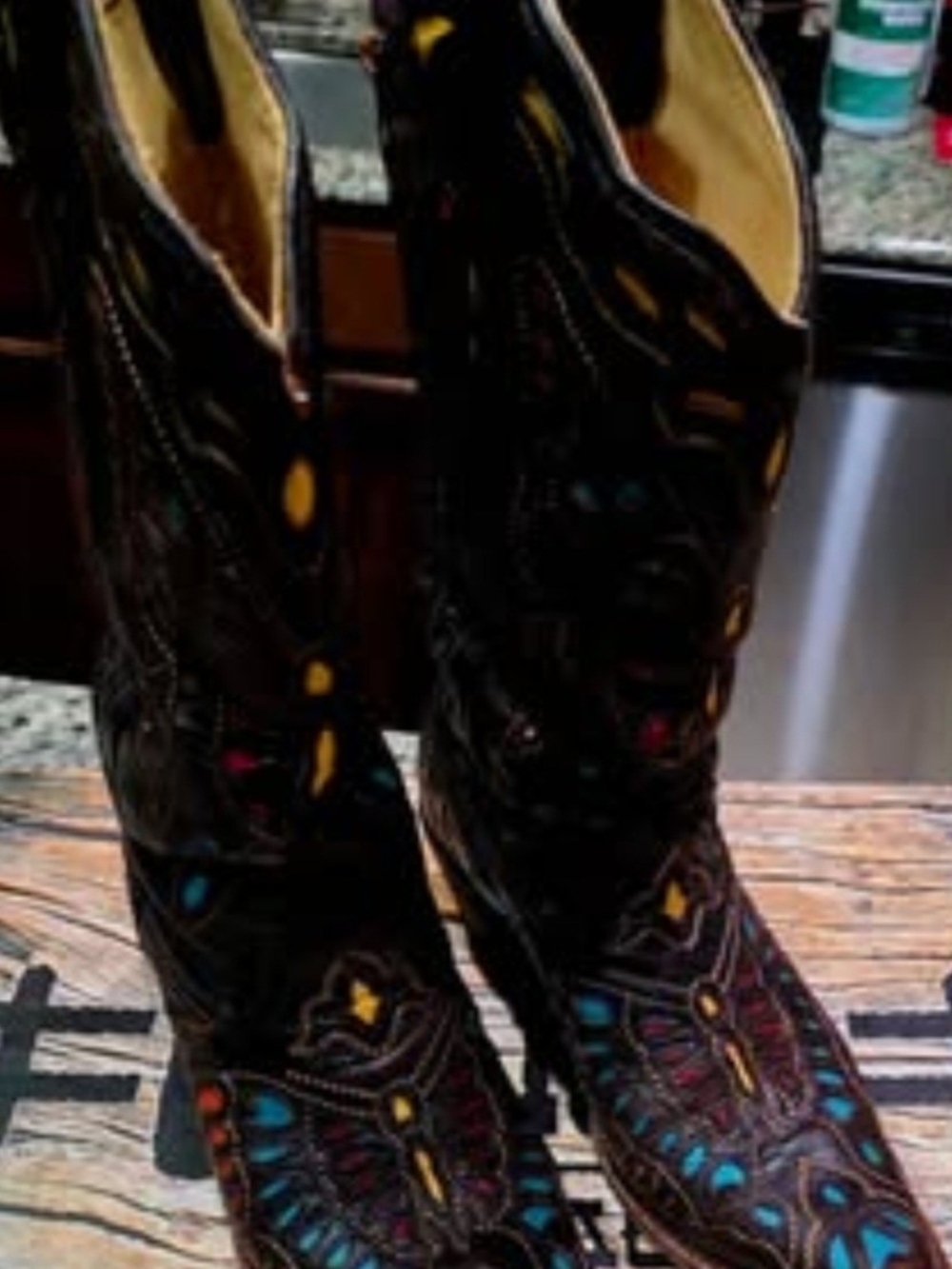Women’s Corral Black Embroidered Western Boots with Multi-Color Accent